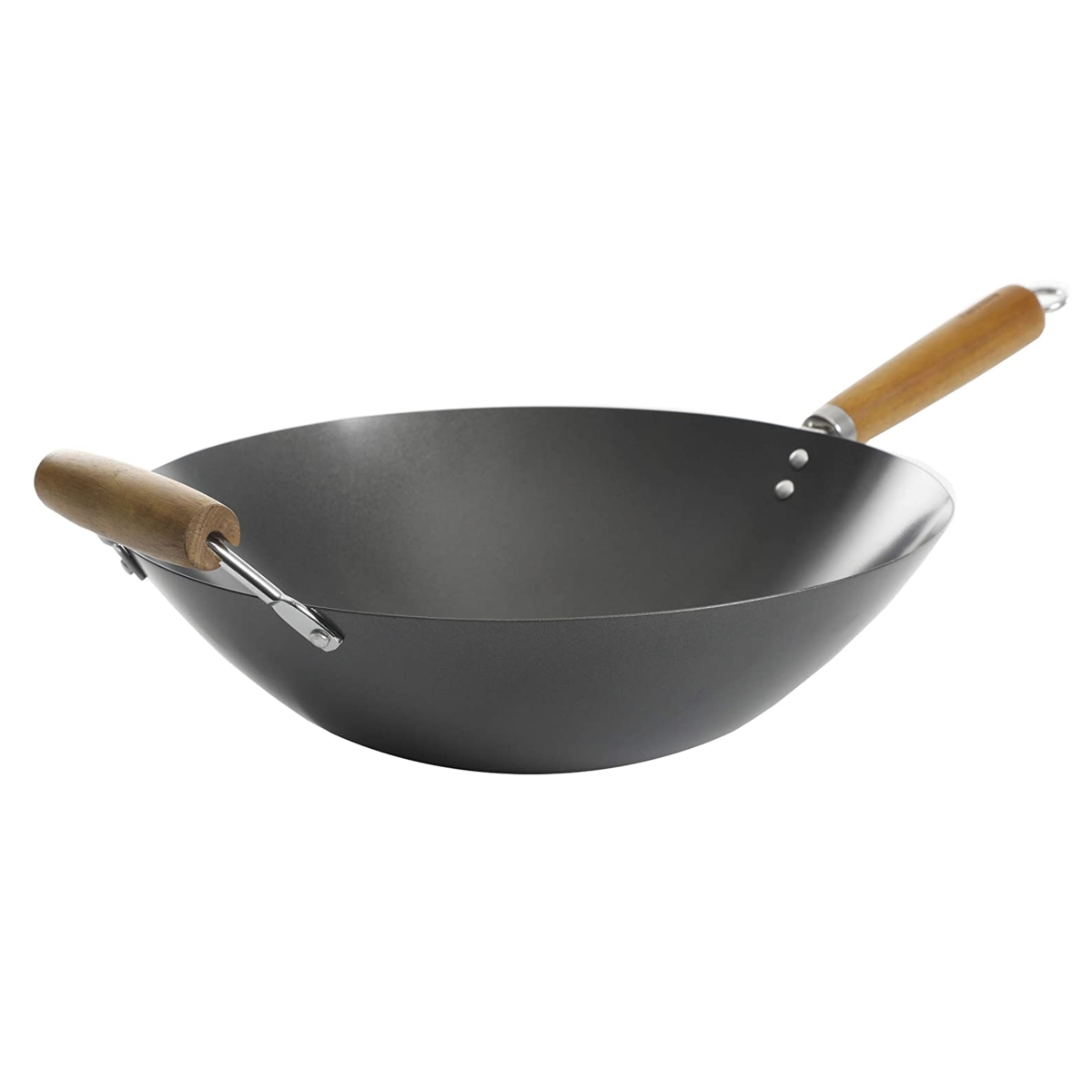 Picture of Kenmore 126335.01 14 in. Hammond Flat Bottom Carbon Steel Wok with Wooden Handles&#44; Black