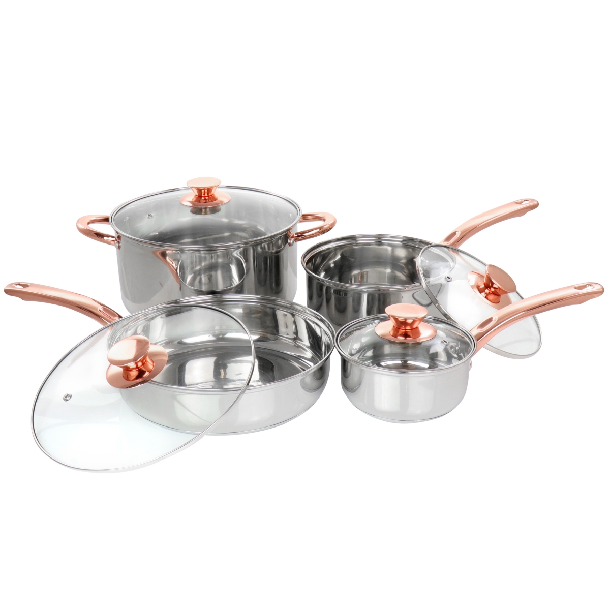 Picture of Gibson 127751.08 Ansonville Stainless Steel Cookware Set with Rose Gold Handles, 8 Piece