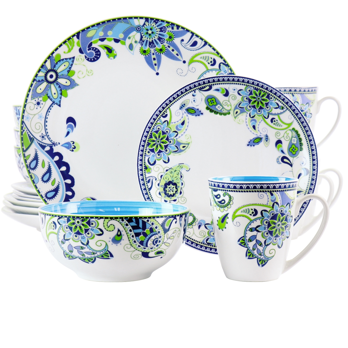 Picture of Elama ELM-BLUEFIESTA16 Round Porcelain Dinnerware Set&#44; Blue Fiesta - 16 Piece