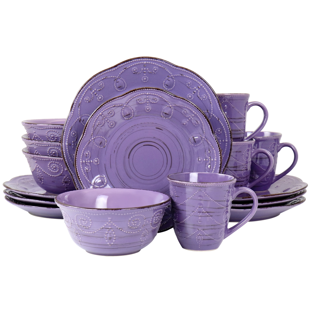Picture of Elama EL-RUSTICBIRCHPUR Rustic Birch Stoneware Dinnerware Set&#44; Purple - 16 Piece