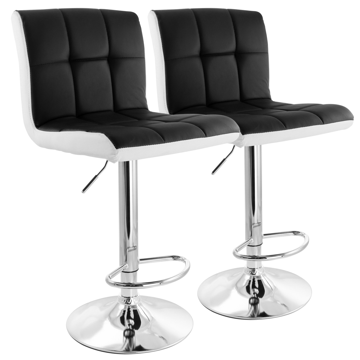 ELM-742-BLK-WHT Faux Leather Tufted Bar Stool with Chrome Base, Black & White - 2 Piece