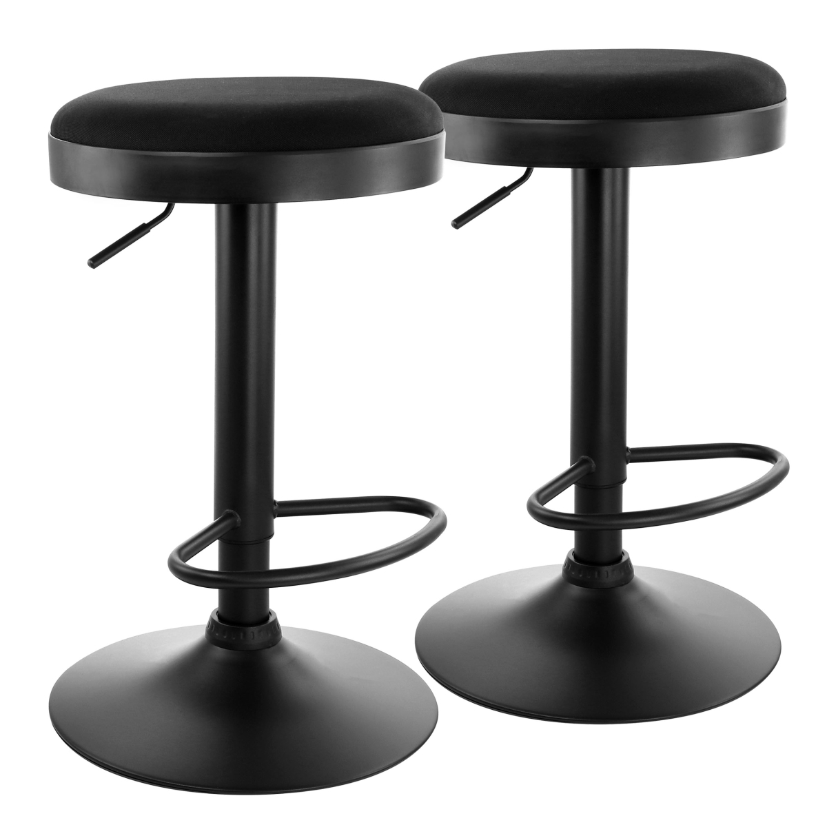 ELM-7229-BLK Backless Adjustable Fabric Bar Stool with Black Base, Black - 2 Piece