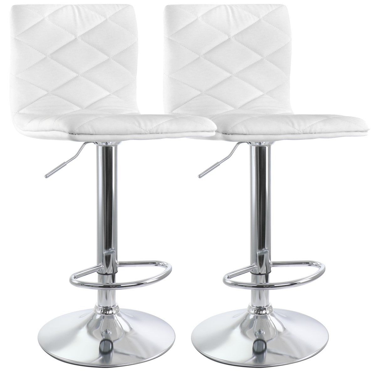 ELM-739-WHT Adjustable Diamond Tufted Faux Leather Bar Stool with Chrome Base, White - 2 Piece -  ELAMA