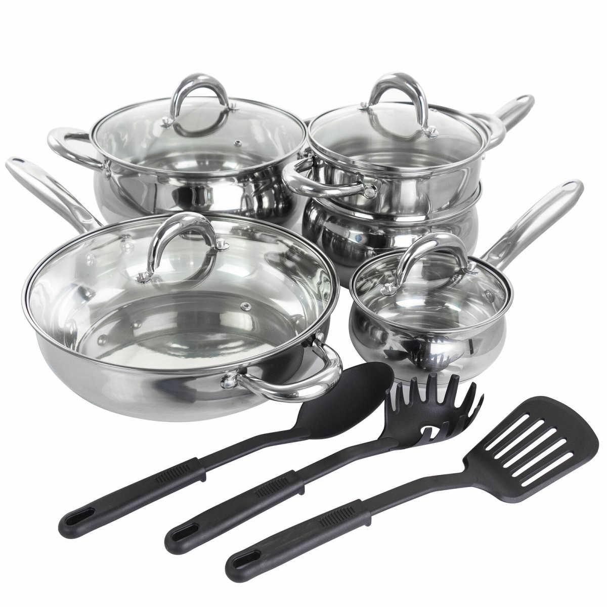 Picture of Gibson Home 128611.12 Ancona Stainless Steel Belly Cookware Set with Kitchen Tools - 12 Piece