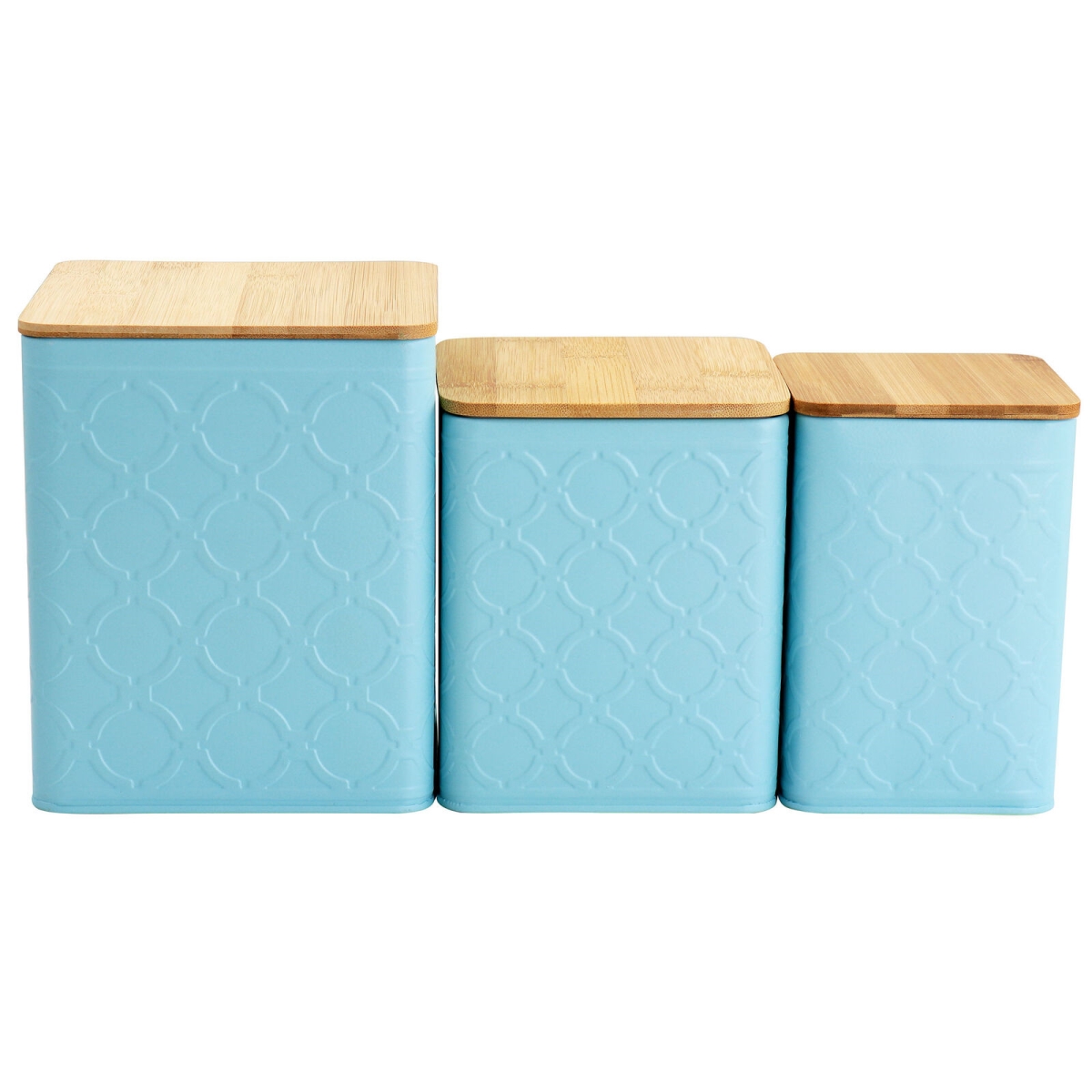 Picture of MegaChef MG-410 Square Iron Kitchen Canister Set with Bamboo Lids, Turquoise - 3 Piece