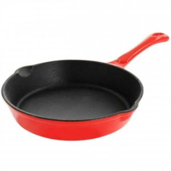 Picture of MegaChef MCCE-8RED 8 in. Enameled Round PreSeasoned Cast Iron Frying Pan, Red