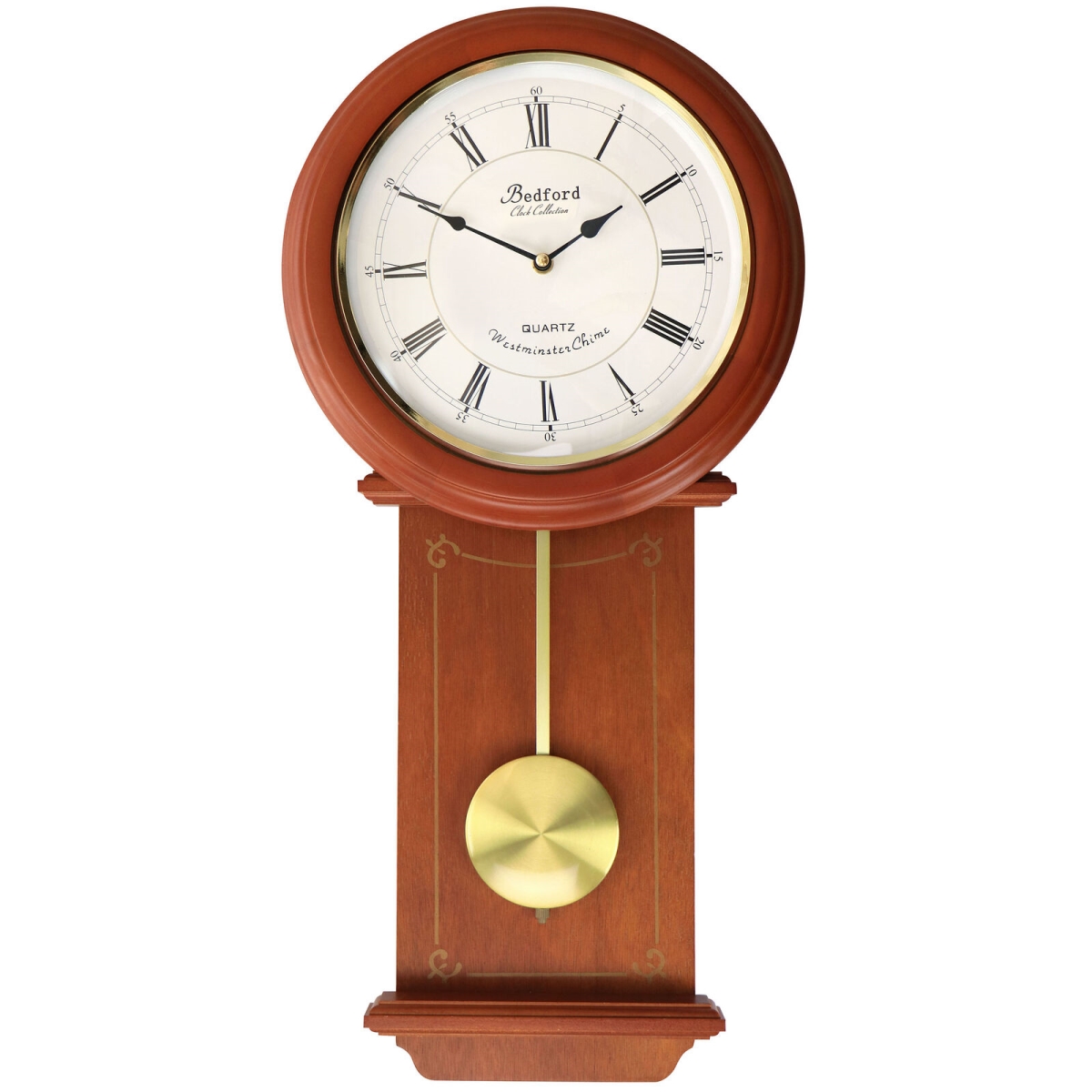 Picture of Bedford Clock Collection BED-OLIVIA 24.5 in. Olivia Wood Chiming Pendulum Wall Clock, Cherry