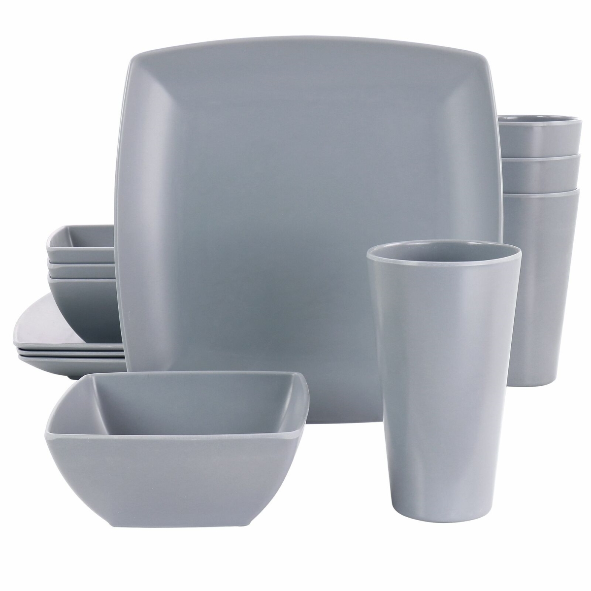 Picture of Gibson Home 97563.12 Grayson Melamine Square Dinnerware Set, Gray - 12 Piece