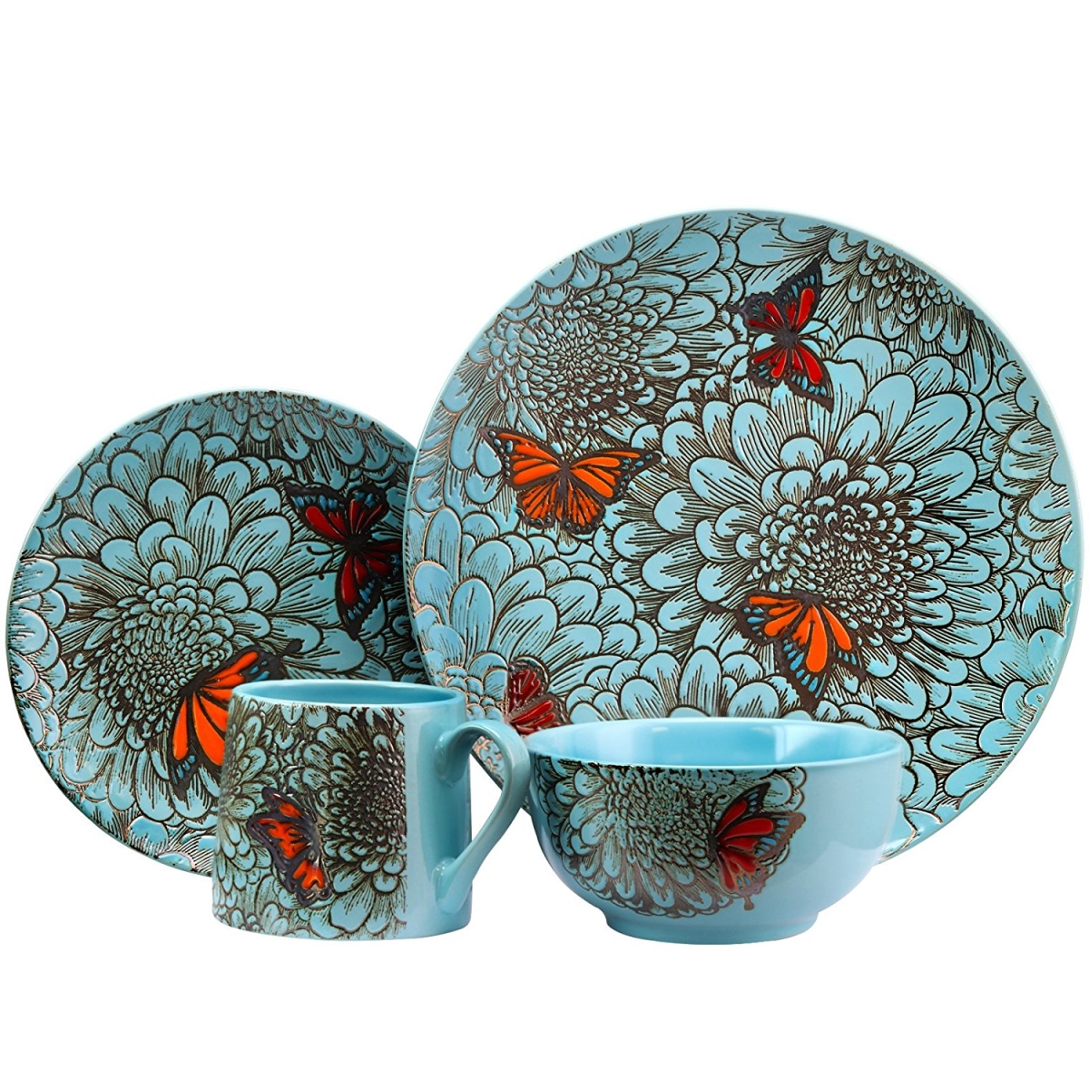 Picture of Elama ELM-BUTTERFLY-GARDEN Butterfly Garden 16 Piece Stoneware Dinnerware Set