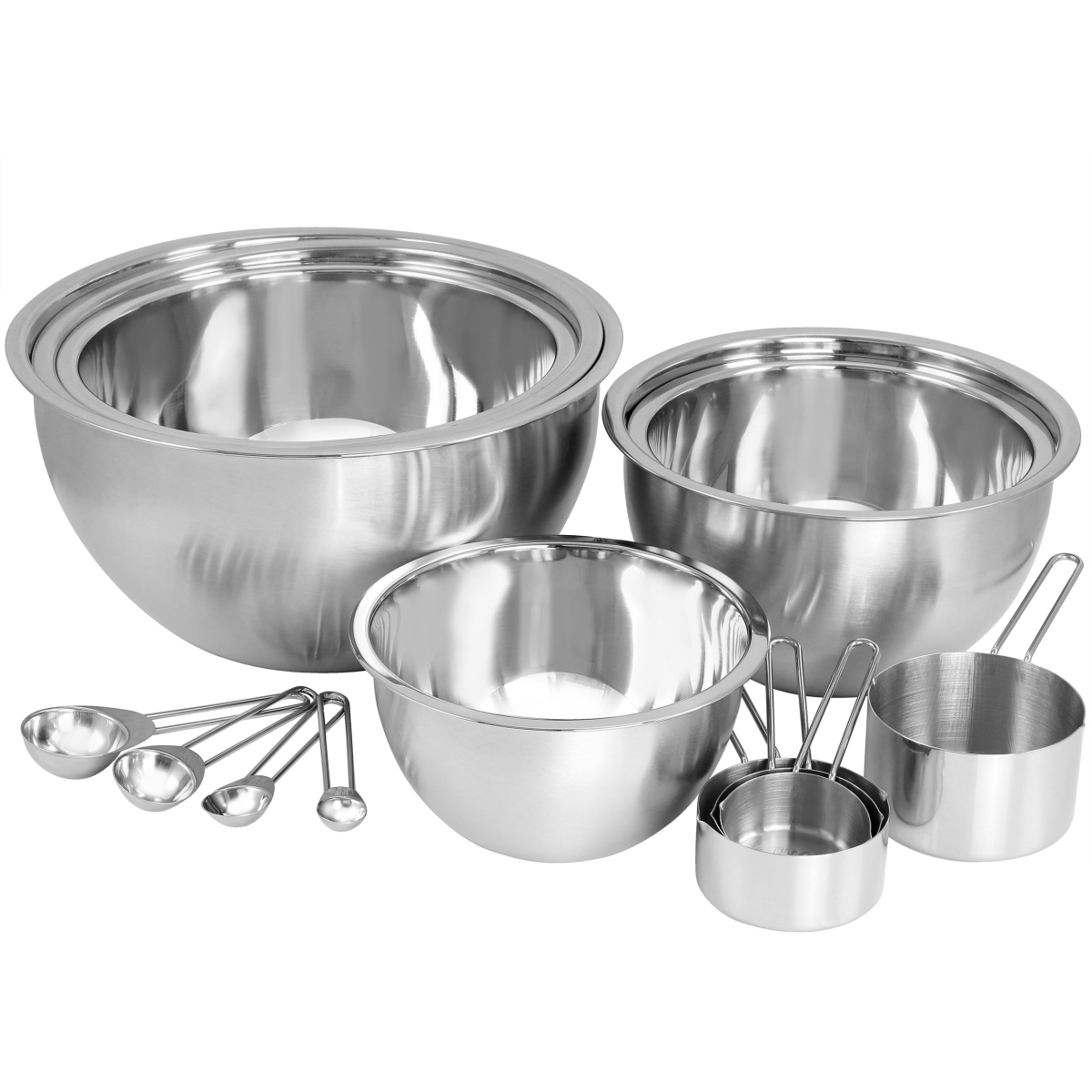 Picture of MegaChef MC-14L Stainless Steel Measuring Cup & Spoon Set with Mixing Bowls - 14 Piece