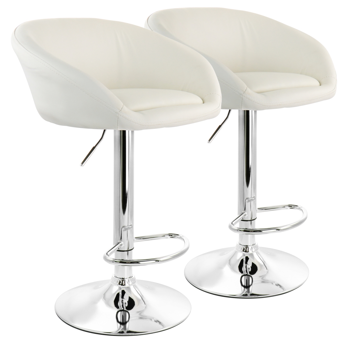 Picture of Elama ELELM-777-WHT Adjustable Faux Leather Bar Stool with Chrome Base, White - 2 Piece