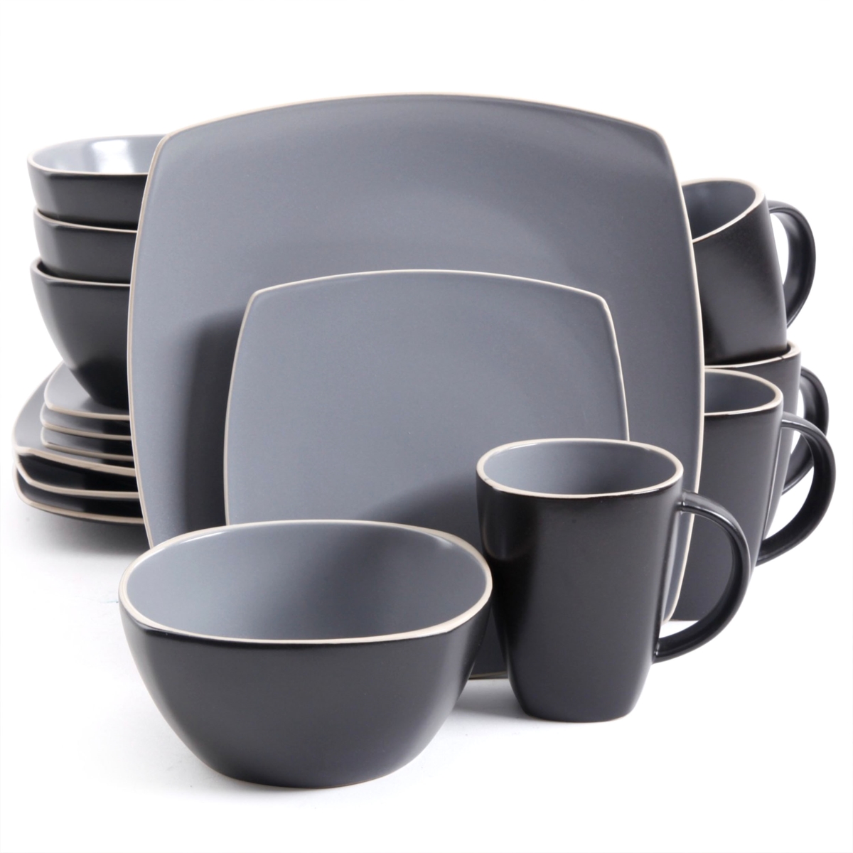 Picture of Gibson Home 102266.16RM Soho Lounge Dinnerware Set&#44; Matte Gray & Black - 16 Piece