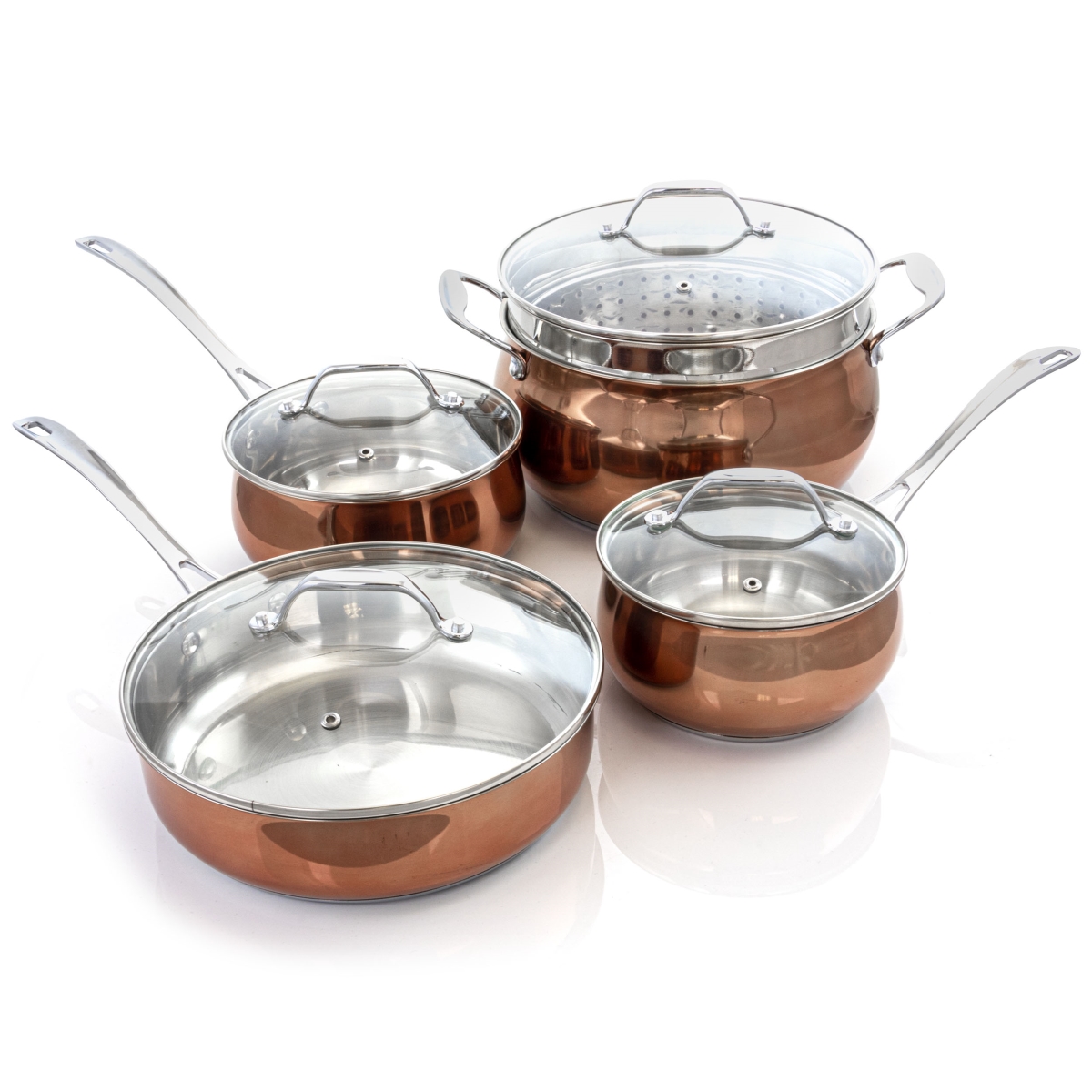 Carabello Stainless Steel Cookware Combo Set, Copper - 9 Piece -  Chef 5 Min Meals, CH3038683