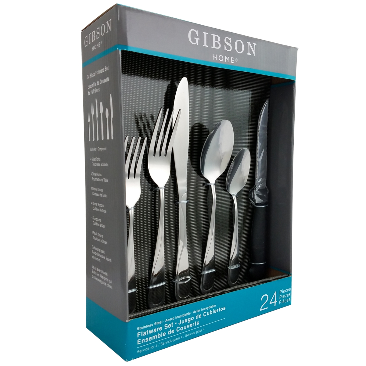 Picture of Gibson Home 39776.24 Trillium Plus Stainless Steel Flatware Set with 4 Steak Knives, Silver - 24 Piece