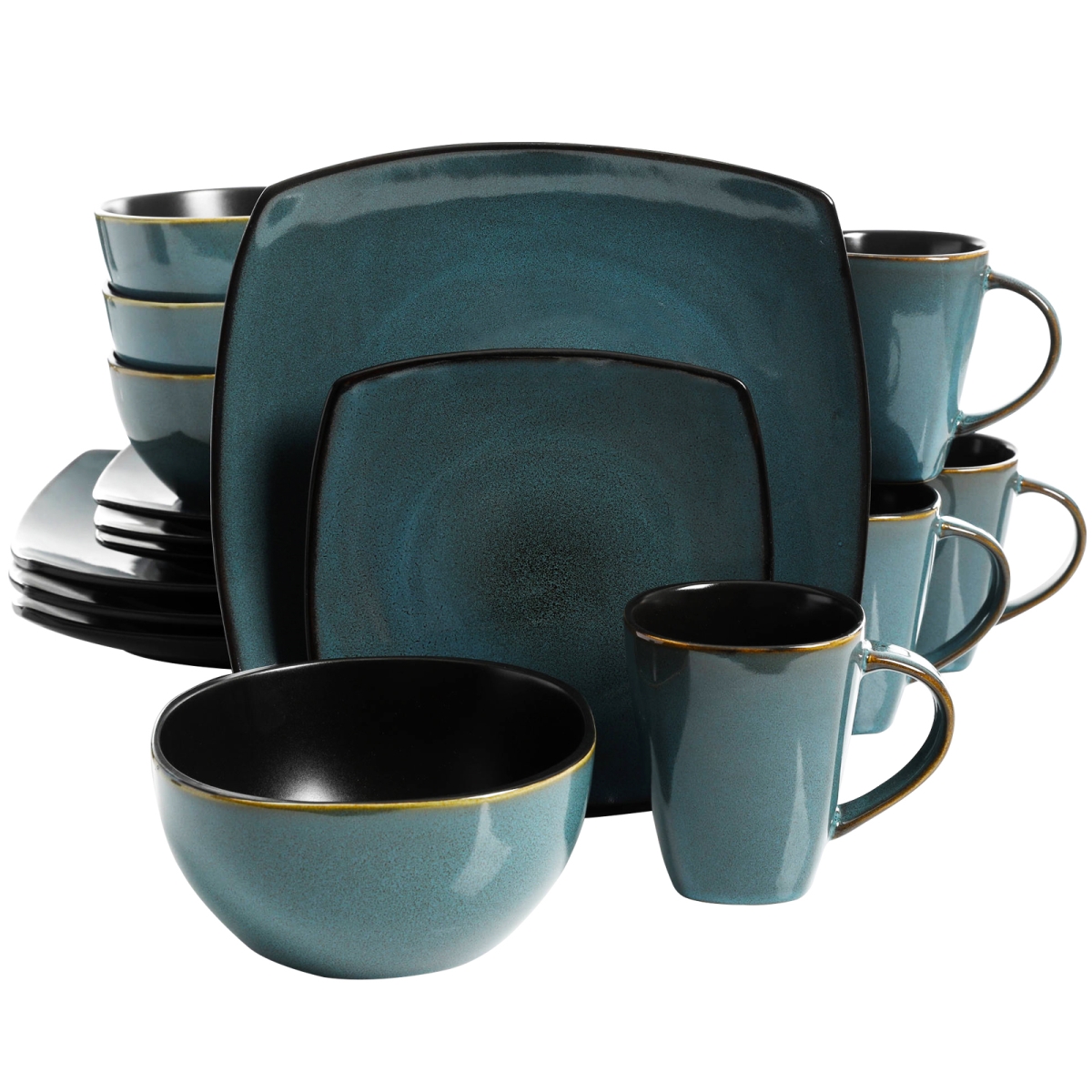 Picture of Gibson Home 102534.16RM 16 Piece Soho Lounge Soft Square Dinnerware Set, Teal Green