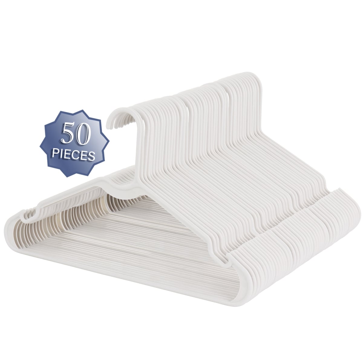 Plastic Hanger Set with Notched Shoulders, White - 50 Piece