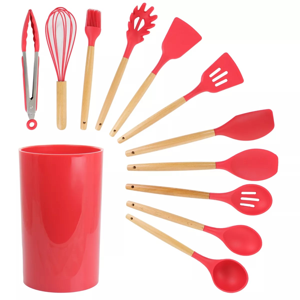 Picture of Megachef MGSP-570 Silicone & Wood Cooking Utensils, Red - Set of 12