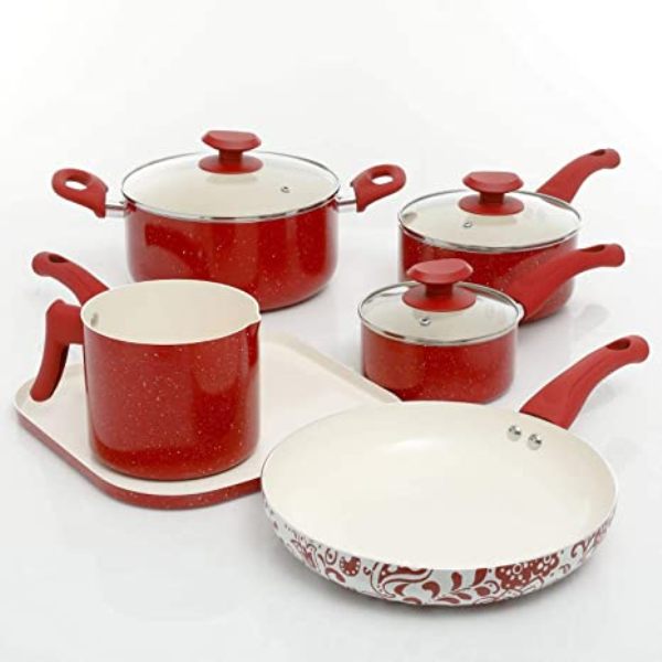 Picture of Oster Cocina 112068.09 San Jacinto Aluminum Cookware Set - Red Speckled - Set of 9