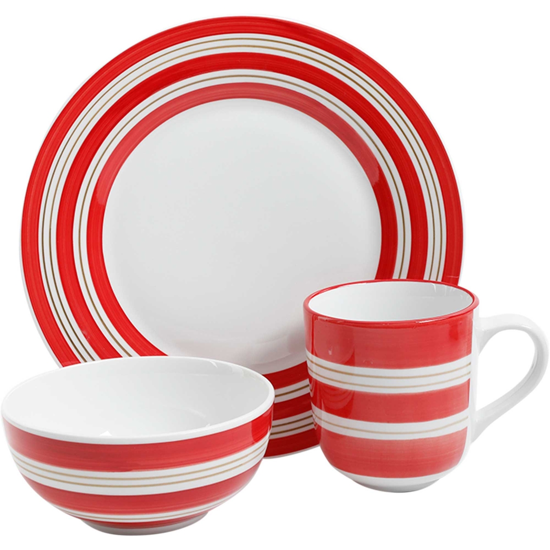 Picture of Gibson Home 126915.12 Home Sunset Stripes Round Fine Ceramic Dinnerware Set - Red - 12 Piece