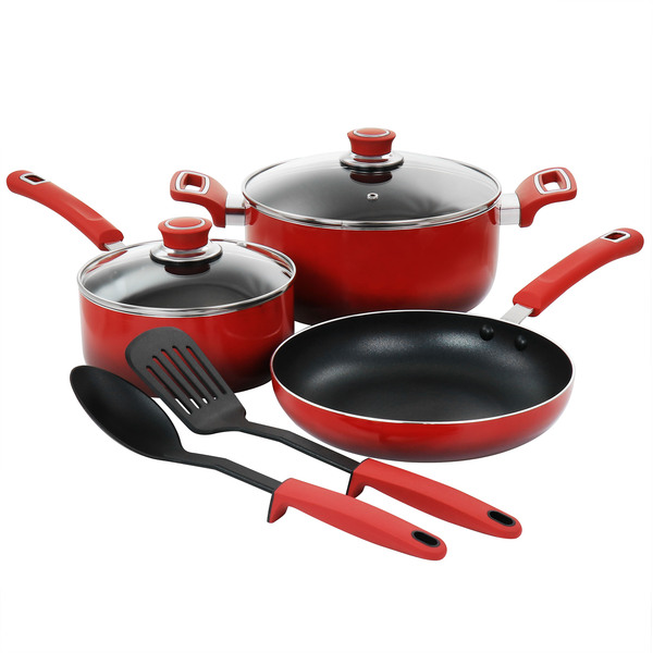 Picture of Oster 128653.07 Non Stick Aluminum Cookware Set - Red - 7 Piece