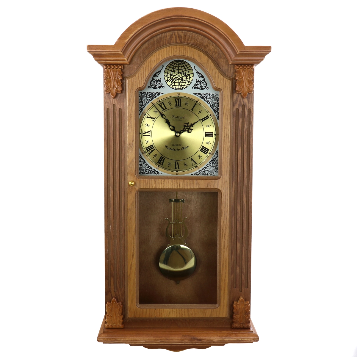 BED-9000O Honey Oak Chiming Pendulum Wall Clock
