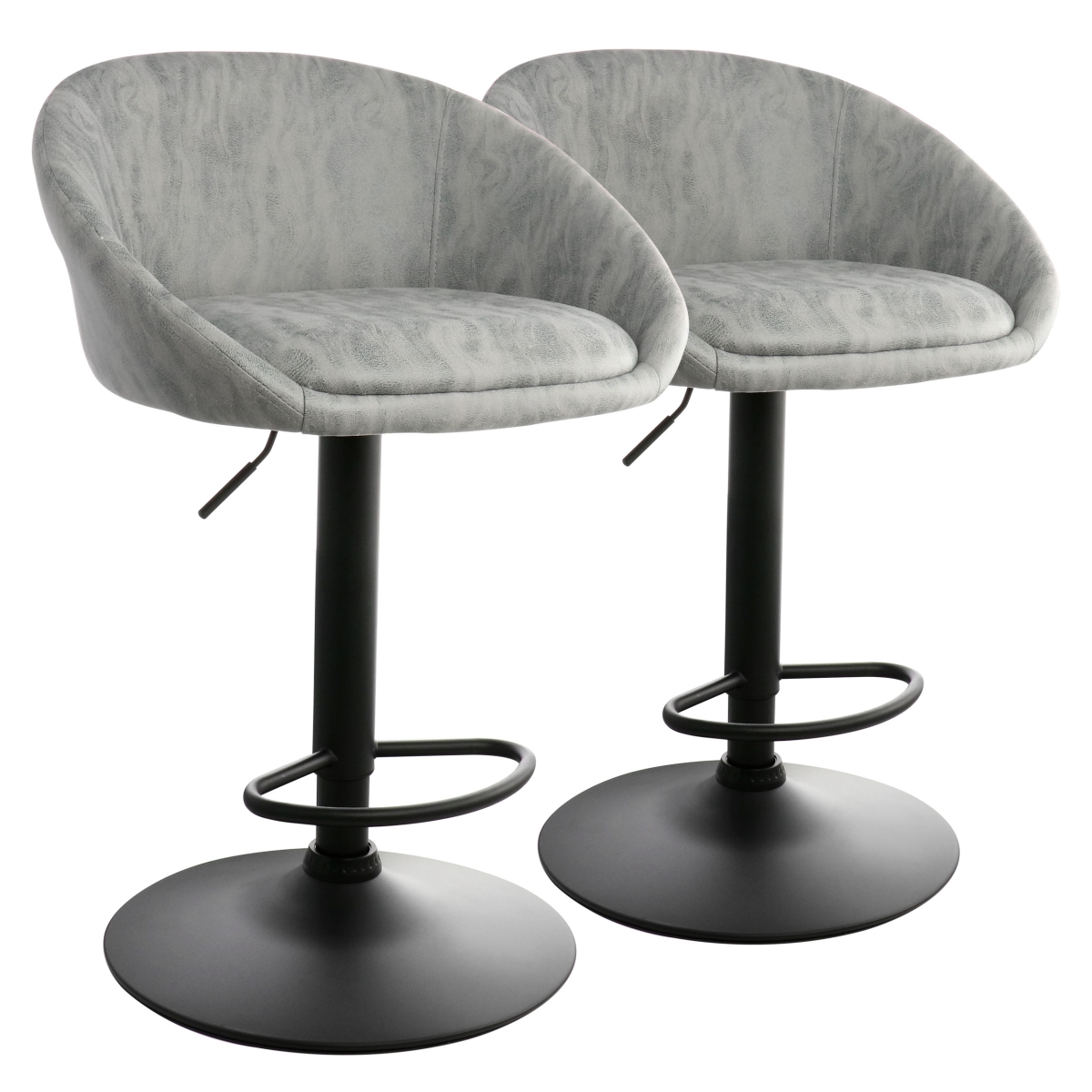 ELM-281-GREY Cloth Adjustable Bar Stool Set, Gray with Black Base - 2 Piece