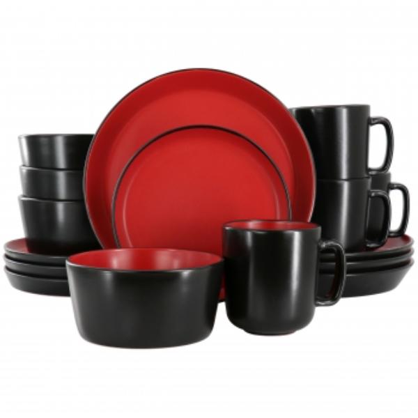 Picture of Elama ELM-BACARRA-R Elama Bacarra Sto are Dinnerware Set&#44; Two Tone Black & Red - 16 Piece