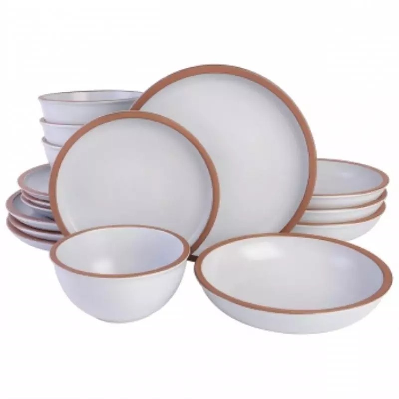 Picture of Soho Lounge 80601.16R Lagos Terracotta Double Bowl Dinnerware Set, Solid Matte White - 16 Piece