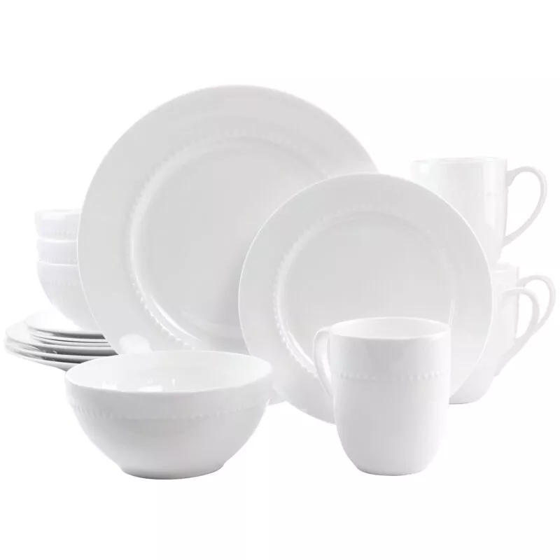 Picture of Gibson Elite 81387.16 Embossed Bone Dinnerware Set, White - 16 Piece