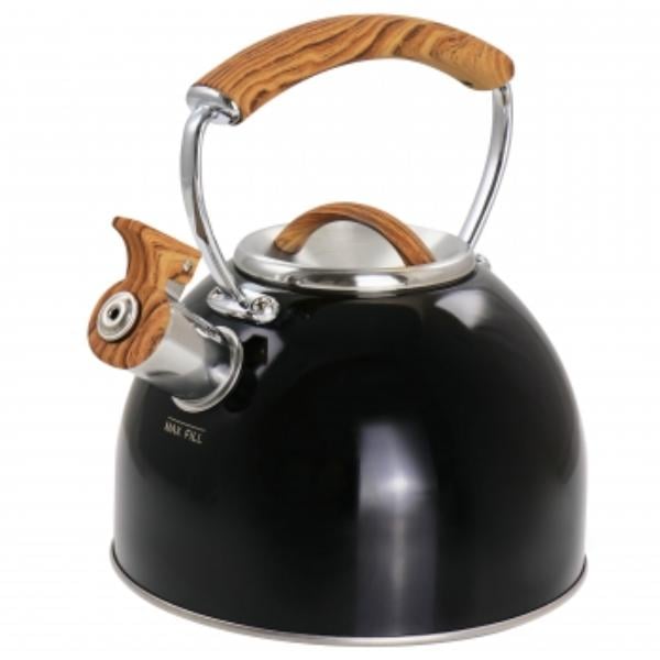 Picture of Mr. Coffee 82966.01 2 qt. Stainless Steel Whistling Tea Kettle with Wood Pattern Handle&#44; Black