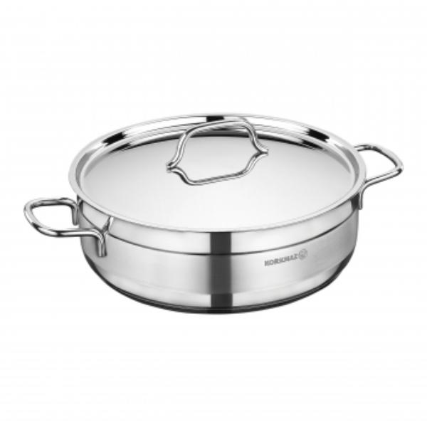 Picture of Korkmaz A1022 3.5 Liter Alfa Stainless Steel Low Casserole Dish with Lid - 2 Piece