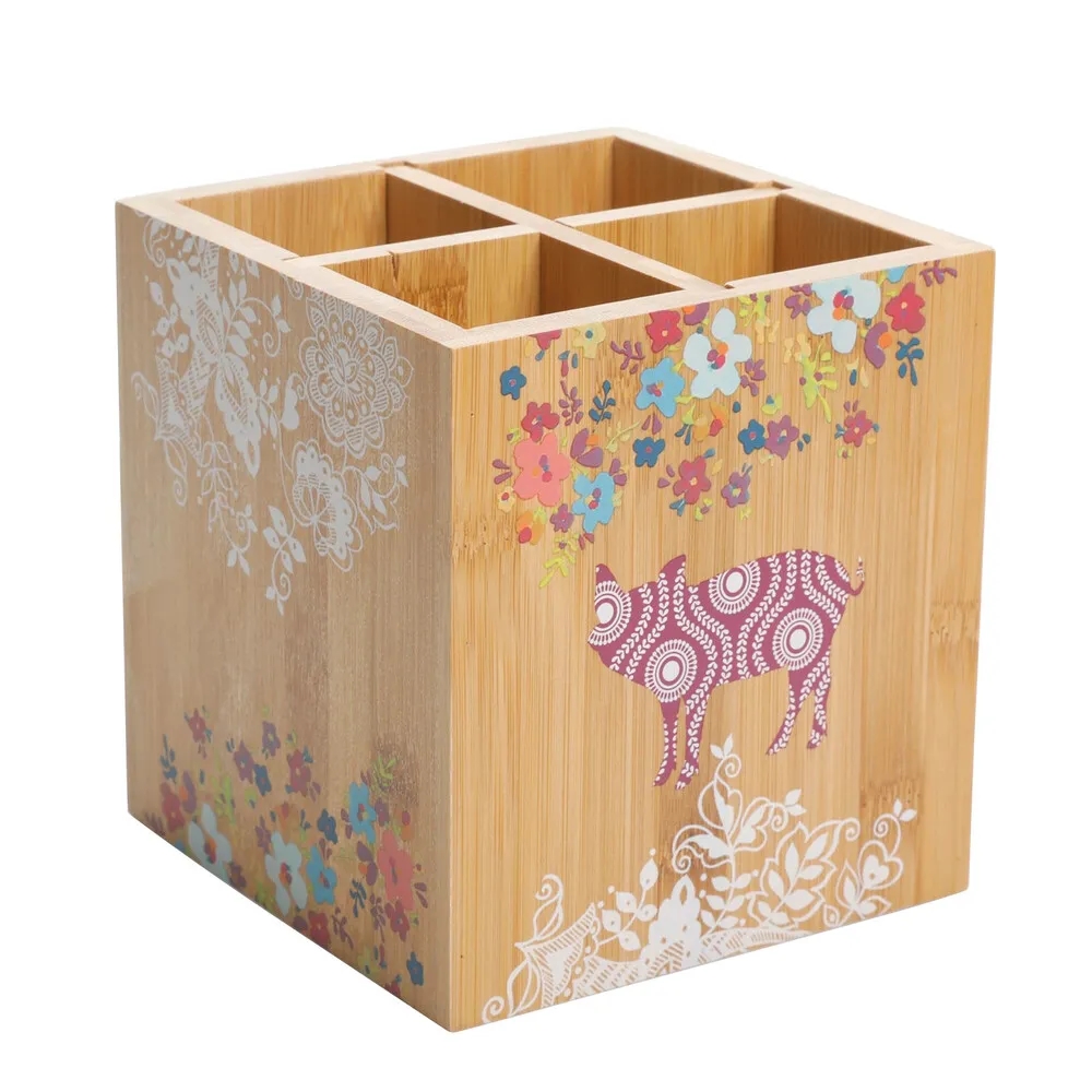 Picture of Urban Market 122889.01 5.5 in. Gibson Square Bamboo Utensil Holder in Animal & Floral Print
