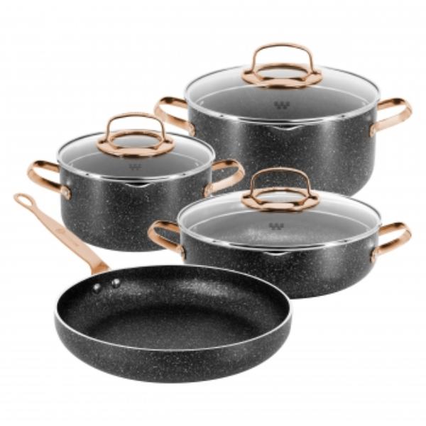 Picture of Korkmaz A1372 Galaksi Non Stick Aluminum Cookware Set, Black & Rose Gold - 7 Piece