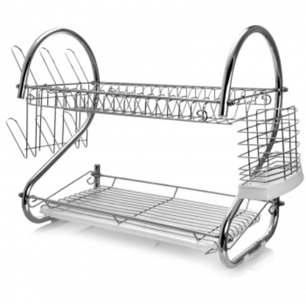 Picture of Megachef DR-116 16 in. Two Shelf Dish Rack with Easily Removable Draining Tray, 6 Cup Hangers & Removable Utensil Holder