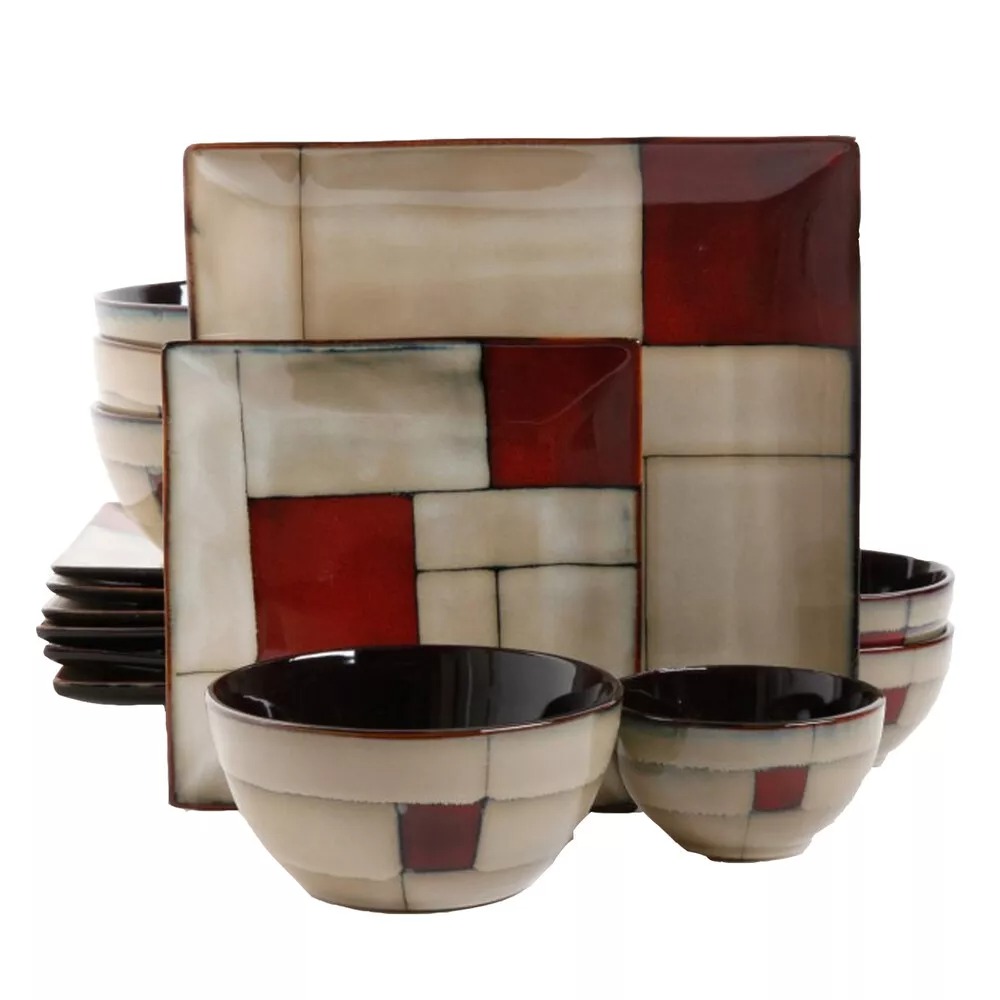 Picture of Gibson 108219.16RM Azeal Double Bowl Dinnerware Set&#44; Taupe - 16 Piece