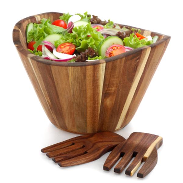 Picture of Megachef MC-WBOWL1 Large Acacia Wood Salad Bowl with Serving Utensils