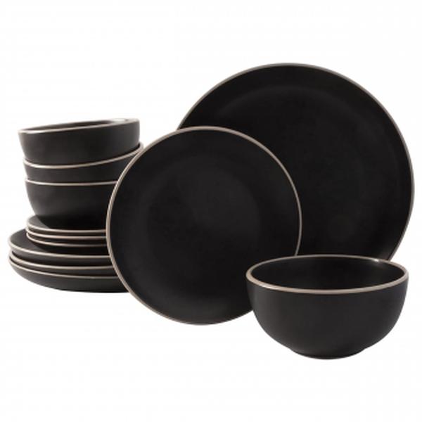123198.12 Rockaway Sto are Dinnerware Set, Black - 12 Piece