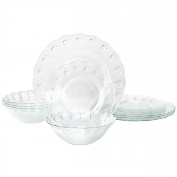 Picture of Gibson Home 141520.12 Apple Delight Textured Glass Dinnerware Set&#44; Clear - 12 Piece