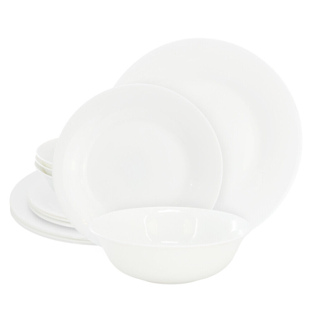Picture of Gibson Ultra 142753.12 White Shadow Opal Glass Dinnerware Set, White - 12 Piece
