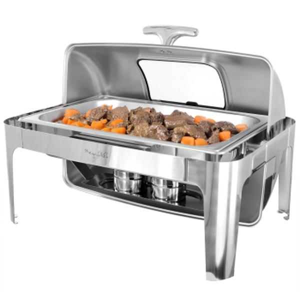 Picture of Megachef MG-432102 9.5 qt. Oblong Roll Top Stainless Steel Professional Chafing Dish Food Warmer & Buffet Server with Window