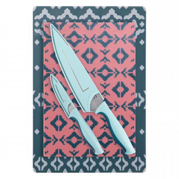 Picture of Spice by Tia Mowry 80485.06R Savory Saffron Knife & Cutting Board Set&#44; Blue & Pink - 6 Piece