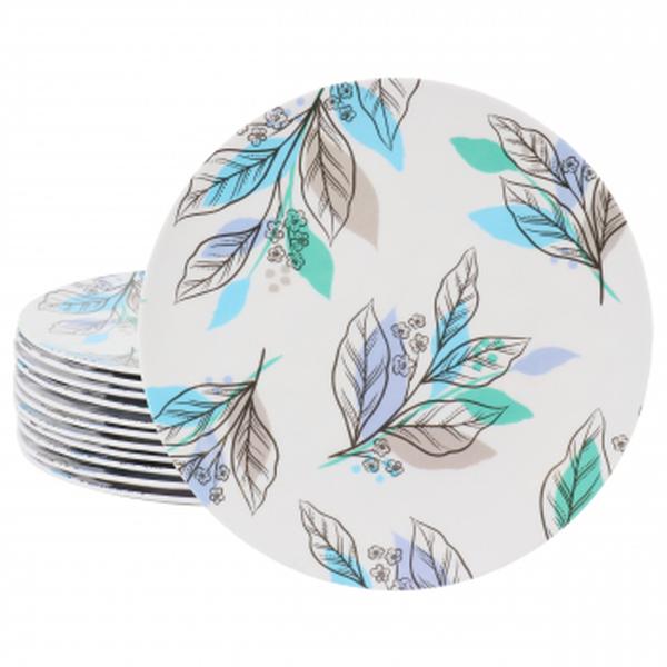Picture of Gibson Home 136423.01 9 in. Tropical Sway Vineyard Round Melamine Dessert Plate Set, Blue - 12 Piece