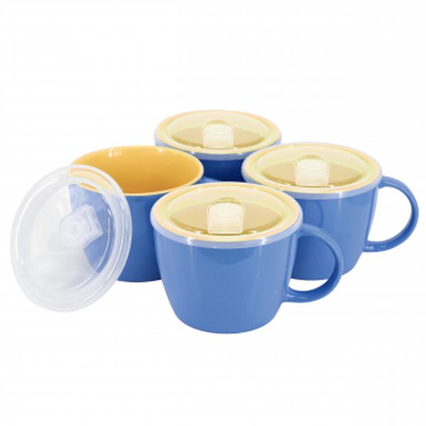 On The Go Soup Cup Set - Blue - 25 oz - 4 Piece - Microwave Safe
