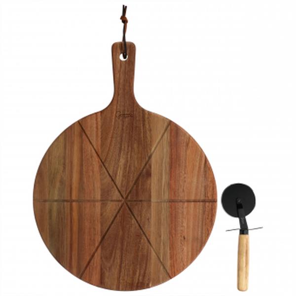 Picture of Gibson Elite 143827.02 Acacia Wood Serving Board & Pizza Cutter Set&#44; Brown - 2 Piece