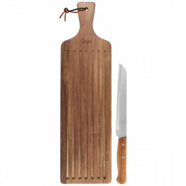 Picture of Gibson Elite 143829.02 Acacia Wood Serving Board & Bread Knife Set, Brown - 2 Piece
