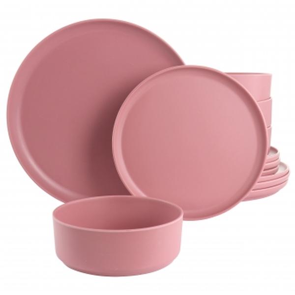 Picture of Gibson Home 135730.12 Canyon Crest Round Melamine Dinnerware Set, Pink - 12 Piece
