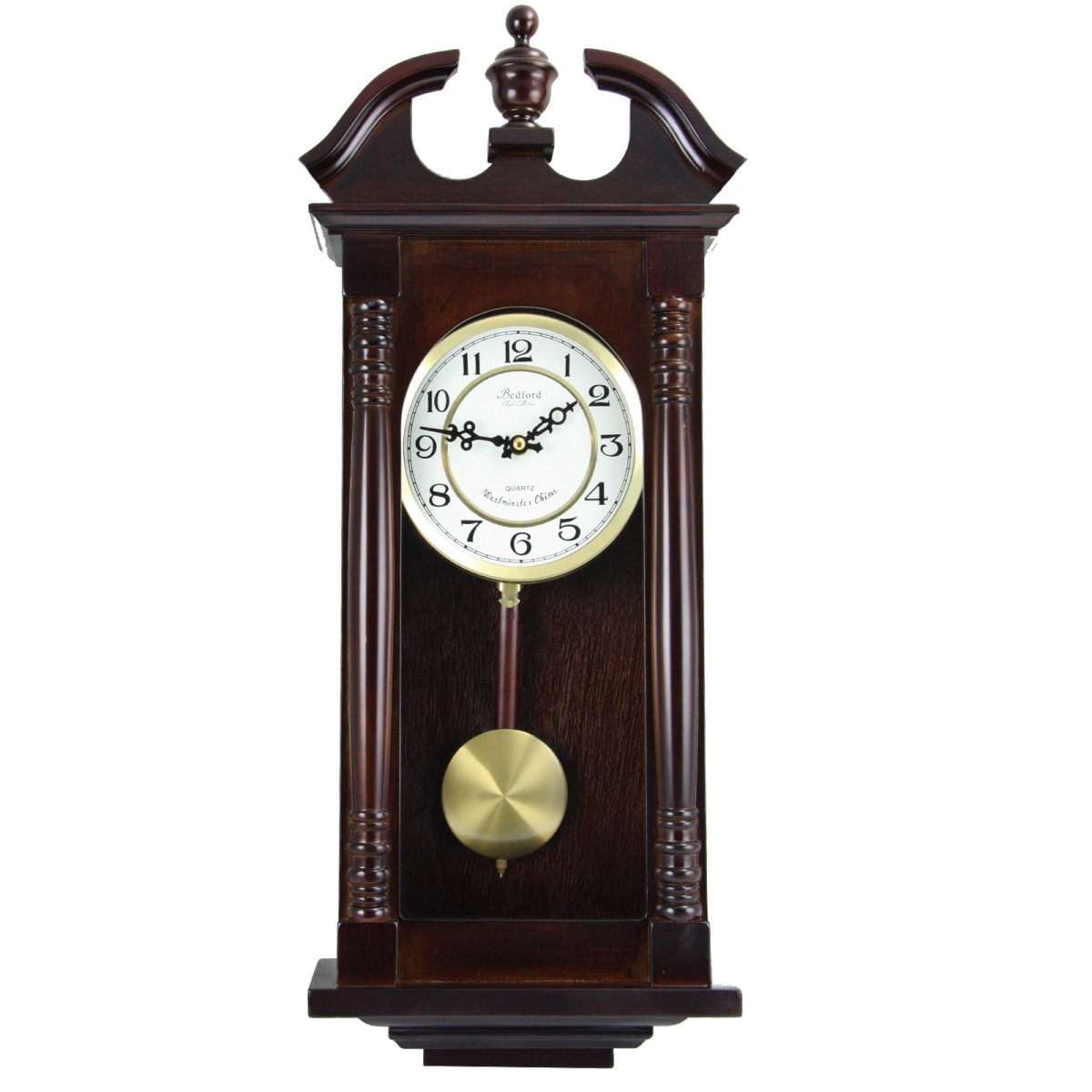 Picture of Bedford Clock Collection BED-1912 27.5 in. Classic Chiming Wall Clock with Swinging Pendulum, Cherry Oak Finish