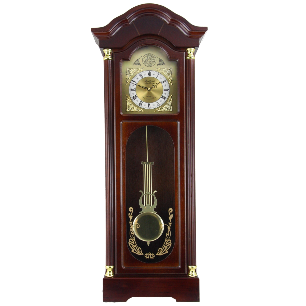 Picture of Bedford Clock Collection BED-1615 33 in. Antique Cherry Chiming Wall Clock with Roman Numerals, Oak Finish