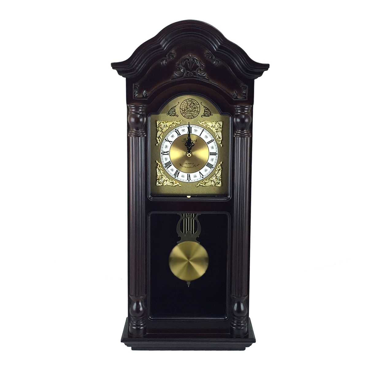 Picture of Bedford Clock Collection BED-9018 25.5 in. Antique Mahogany Cherry Oak Chiming Wall Clock with Roman Numerals
