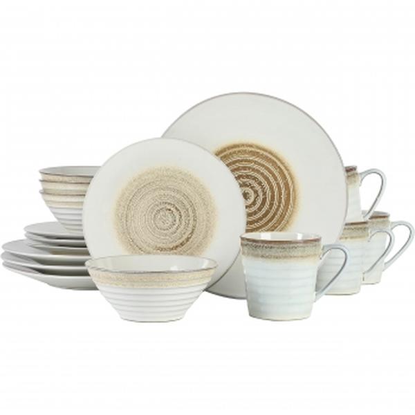 Picture of Gibson Elite 120042.16R Spiral Embossed Sto are Dinnerware Set, Taupe - 16 Piece
